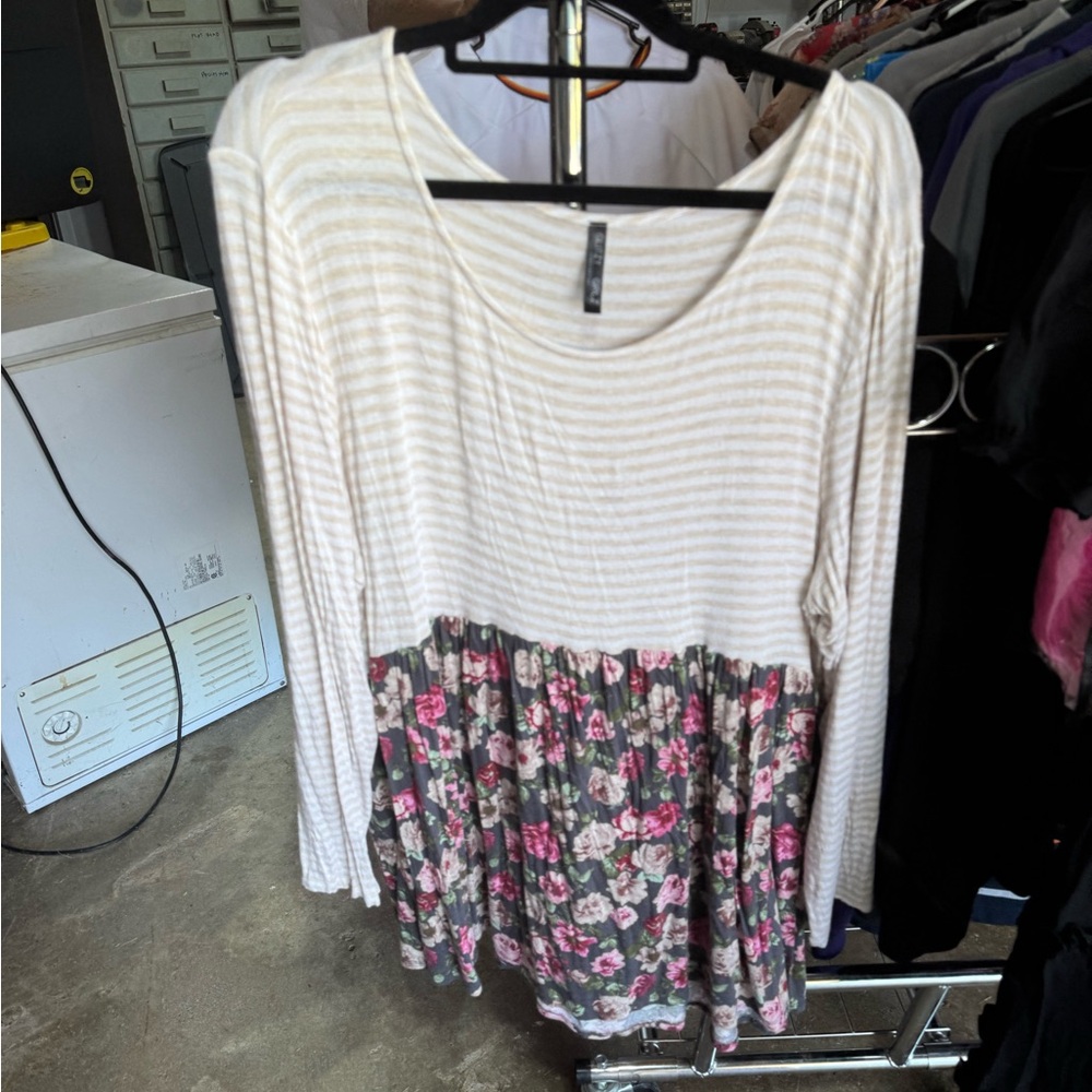 Striped and Floral Long Sleeve Top